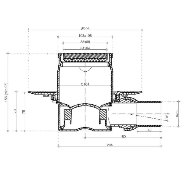 трап для душа pestan confluo standard 10x10 dry 1 white glass gold 13000175