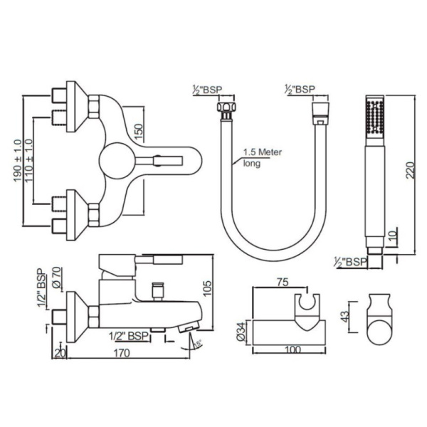 смеситель для ванны jaquar solo sol-chr-6119shk