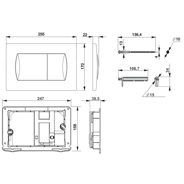 кнопка смыва roca active 62b 8901160b6 для инсталляции, черный матовый
