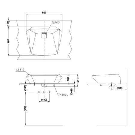 раковина toto jewelhex lw681b#w накладная, 60.7х48.3 см, белая