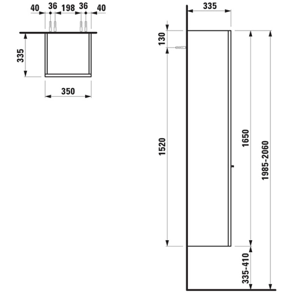 шкаф-пенал подвесной laufen case 4.0202.1.075.463.r, 35х33.5х165 см,цвет: белый матовый