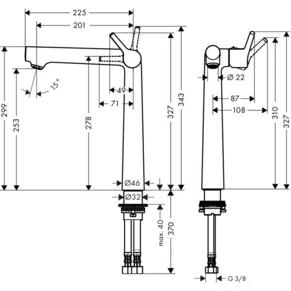 смеситель для раковины 250 без донного клапана hansgrohe talis s 72116000