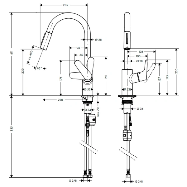 смеситель для кухни hansgrohe focus m41 31815000, хром