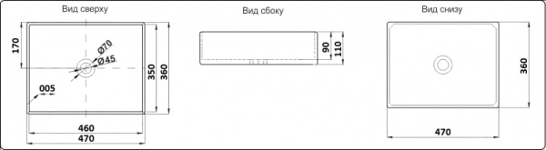раковина в ванную накладная 47 см ceramalux 9103mb черная матовая