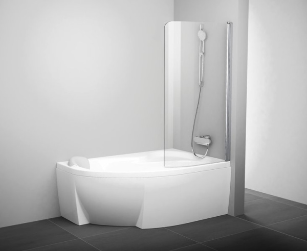 шторка на ванну ravak rosa cvsk1 140/150 r transparent, профиль блестящий
