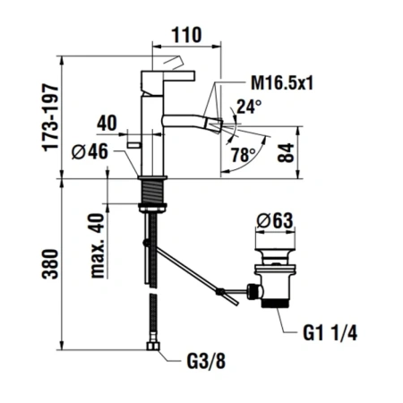 смеситель laufen kartell by 3.4133.1.004.101.1 для биде, с донным клапаном, хром
