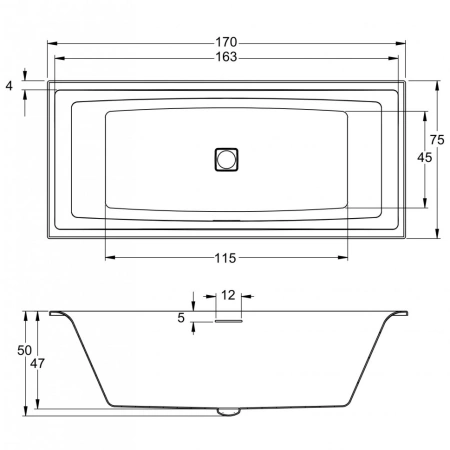 акриловая ванна riho still square 170x75 led r b100033005, заполнение через перелив