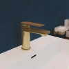 смеситель aqueduto linha lin0250 для раковины, без донного клапана, шлифованное золото