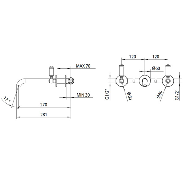 смеситель для раковины bossini liberty z001303.022 встраиваемый, цвет: античная бронза