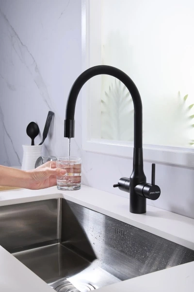 смеситель для кухни с подключением к фильтру paulmark salix sa213419-418, цвет черный металлик