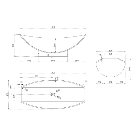 ванна из искусственного камня abber stein 180x80 as9610 без гидромассажа