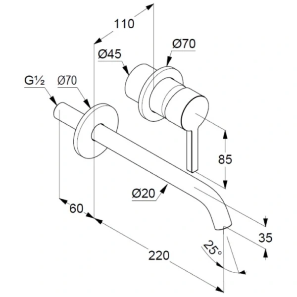 смеситель kludi nova fonte pura 202453915 для раковины, излив 220 мм, без донного клапана, черный матовый