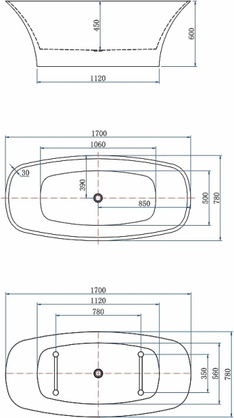акриловая ванна 170х78 см aquanet family smart 88778-gw-mb, цвет белый глянцевый/ черный матовый