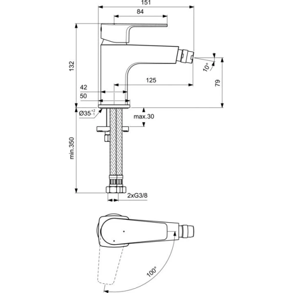 смеситель ideal standard cerafine d bc746aa для биде, без донного клапана, хром