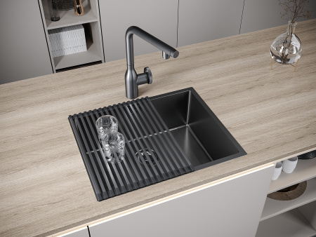 кухонная мойка paulmark next 54 uni pm215444-gm, цвет вороненая сталь