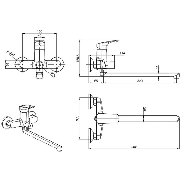 смеситель для ванны aquatek вега aq1042mb универсальный черный матовый