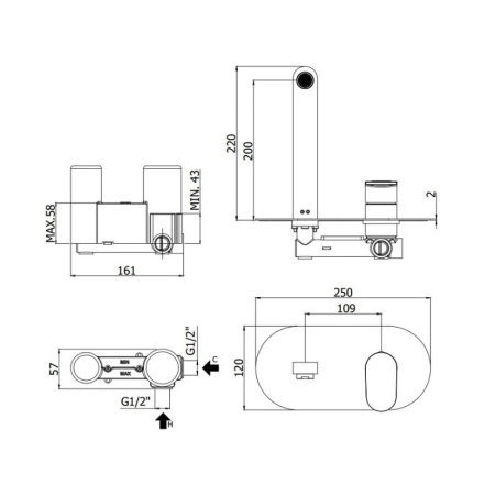 смеситель paffoni candy ca105cr для раковины, без донного клапана, встраиваемый, с внутренней частью, излив 22 см, хром глянцевый