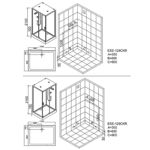 душевая кабина esbano ese-129ckr 120x90 eske129ckr без гидромассажа