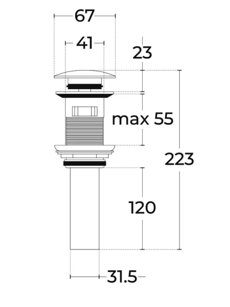 донный клапан sintesi sin-vf-40gm для раковины, без перелива, матовый серый
