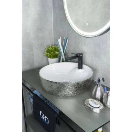 раковина в ванную накладная 43 см ceramalux d1306h021 белый, серебро