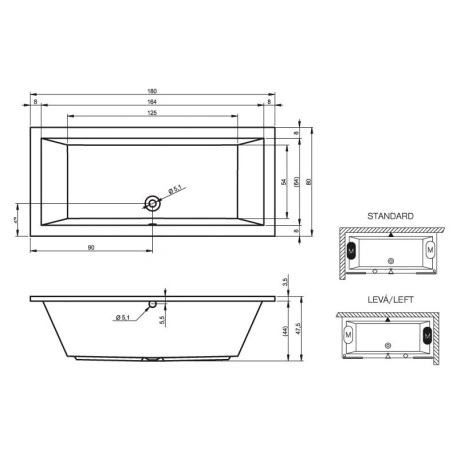 акриловая ванна riho lusso 180x80 b036001005 (ba9800500000000) без гидромассажа