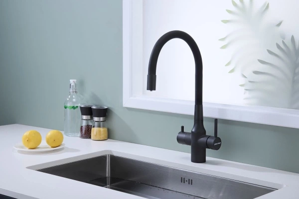 смеситель для кухни с подключением к фильтру paulmark salix sa213419-401, цвет антрацит/ черный