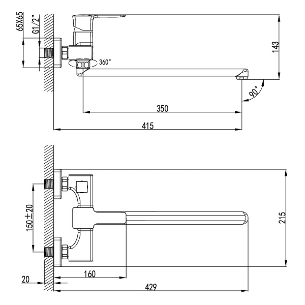 смеситель для ванны lemark basis lm3617c универсальный хром