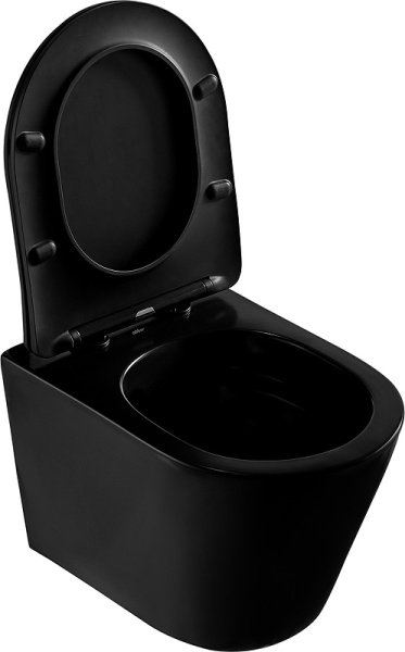 унитаз подвесной abber bequem ac1102mb безободковый, с сиденьем микролифт, черный матовый