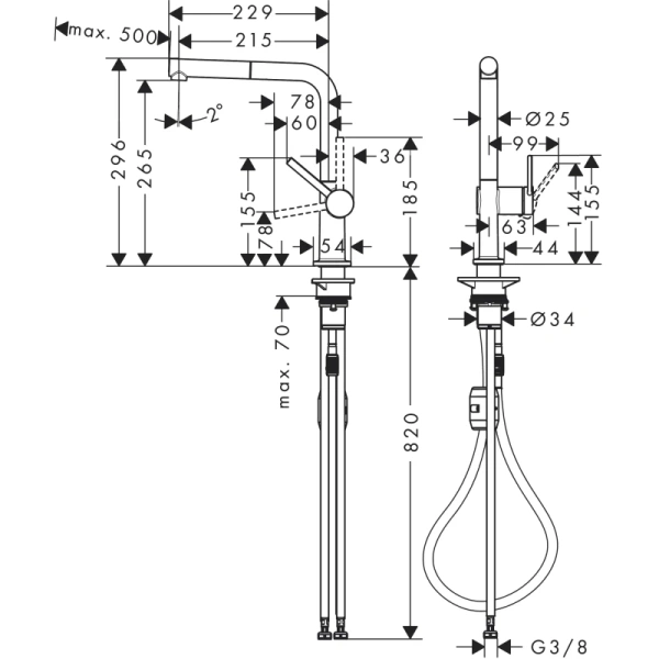 смеситель для кухни hansgrohe talis m54 72808340, черный шлифованный хром