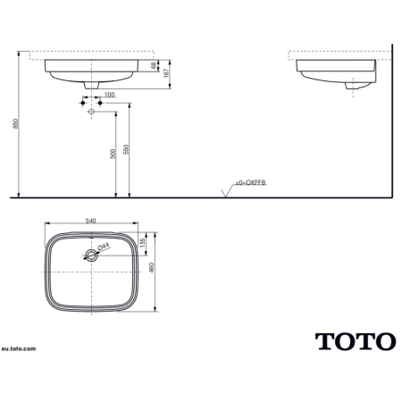раковина toto public lw765y#xw встраиваемая снизу, 54x46 см, белая