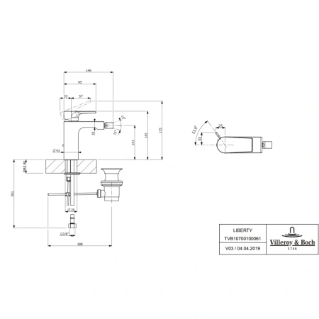 смеситель villeroy & boch liberty tvb10700100061 для биде, с донным клапаном, хром