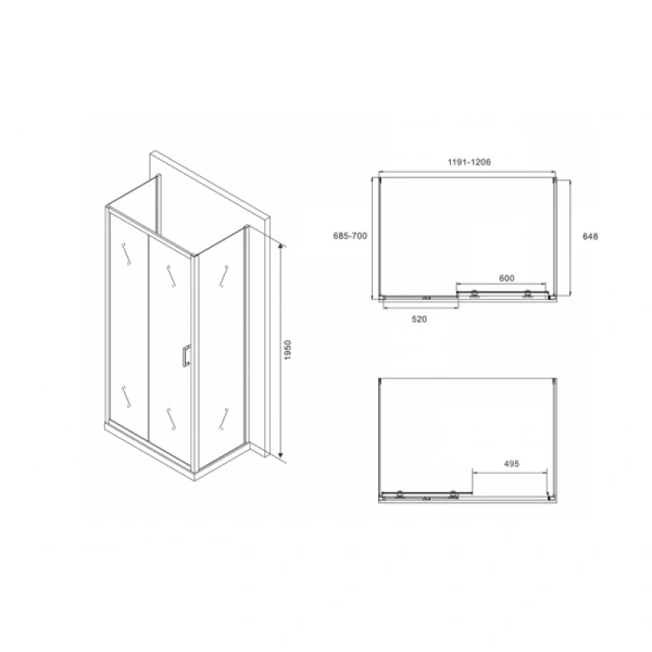 душевой уголок 120x70 см abber schwarzer diamant ag30120b-s70b-s70b прозрачное