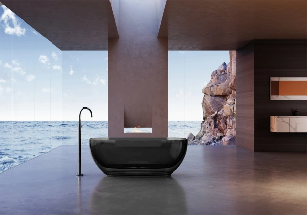 ванна из полиэфирной смолы abber kristall at9703onyx 170x75 см, отдельностоящая, черный
