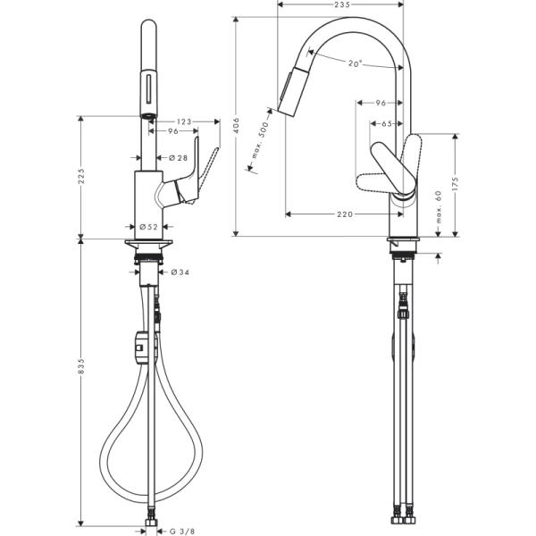 смеситель hansgrohe focus m41 31815670 для кухни, черный матовый