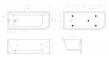 ванна акриловая угловая belbagno bb712-1500-730-l