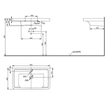 раковина toto cf lw137y#xw полувстраиваемая, с 1 отв., с переливом, cefiontect, 85.4x48.3 см, белая