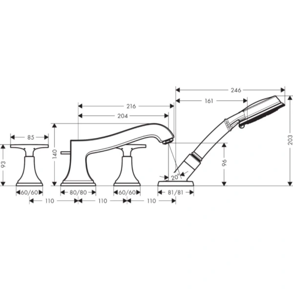 смеситель на борт ванны hansgrohe metropol classic 31449000