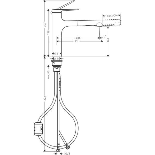 смеситель для кухни hansgrohe zesis m33 74801000, хром