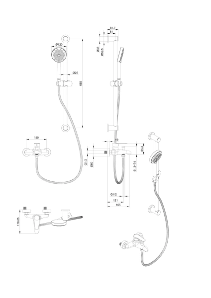 смеситель для ванны с душевым гарнитуром wonzon & woghand, черный матовый (ww-ae3205-mb)