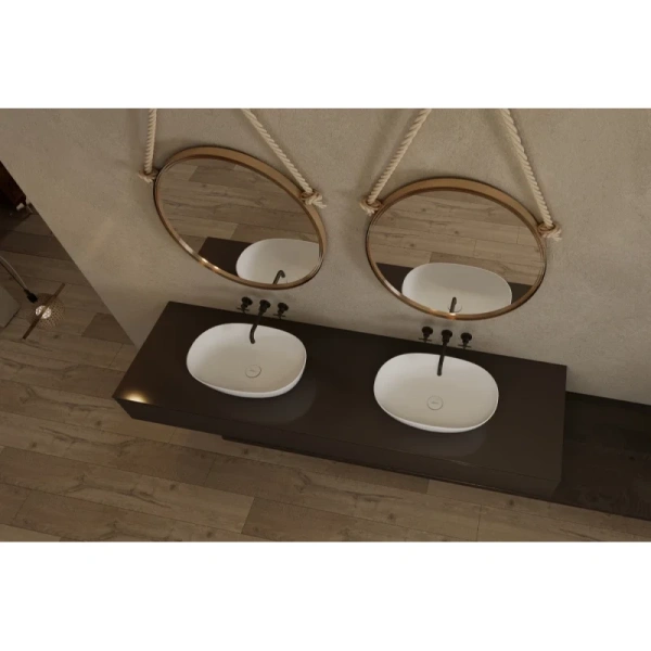 раковина-чаша abber stein as2636 56x38 см, накладная, белый матовый