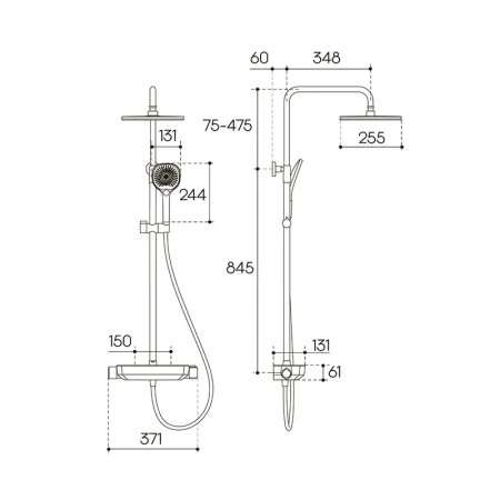 душевая стойка aqueduto chuva chu0345 с термостатом, оружейная сталь