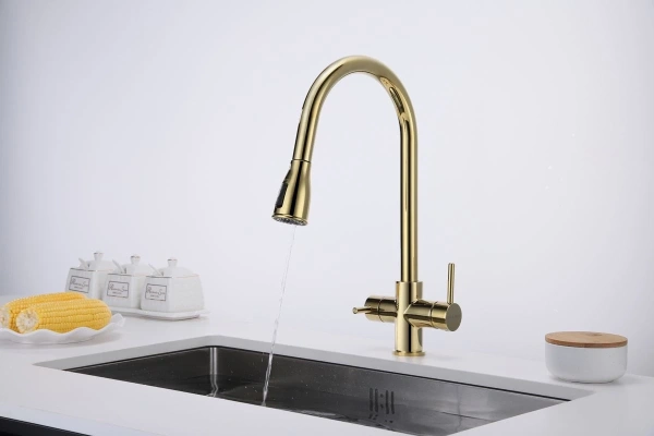 смеситель для кухни paulmark lange la214212-g с подключением к фильтру, цвет золото