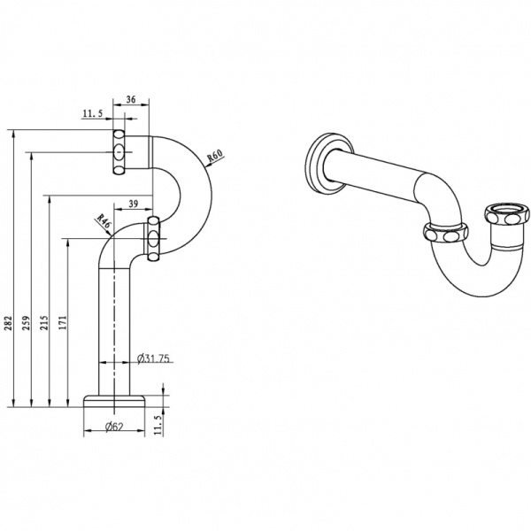 сифон для раковины boheme brillante 609, хром сифон для раковины boheme brillante 609, хром