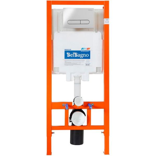 комплект унитаза с инсталляцией belbagno due bb3103chr/sc/bb002-80/bb005-pr-chrome с сиденьем микролифт и клавишей смыва хром