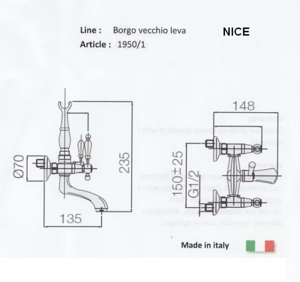 смеситель для ванны с душем nice borgo vecchio leva n-1950-1bb