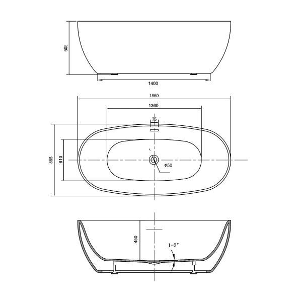 акриловая ванна 186х88,5 см vincea vbt-405-1860
