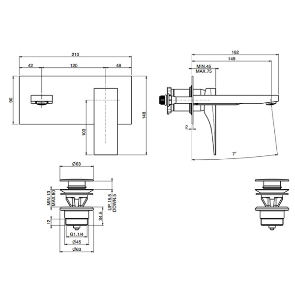 cмеситель fima carlo frattini zeta f3971wx5or для раковины, встраиваемый, излив 19.9 см, золото