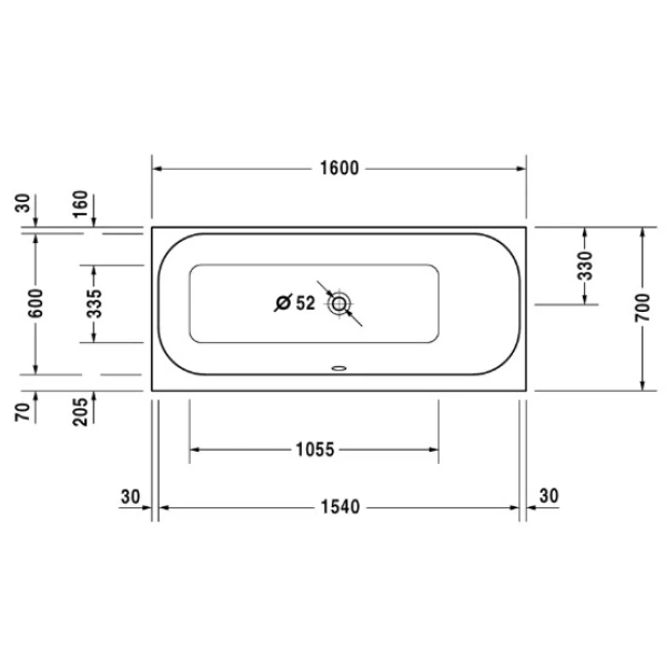 акриловая ванна duravit happy d.2 160x70 (700309)