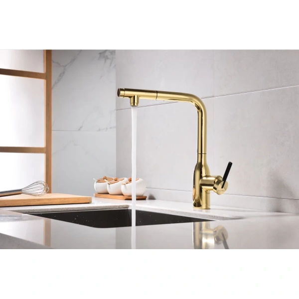 смеситель для кухни с подключением к фильтру paulmark viper vi213105-g, цвет золото