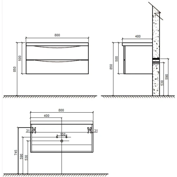 раковина belbagno ancona-n ea-800-lvb 80x48 см, из искусственного мрамора, белая